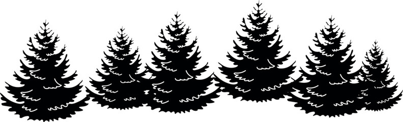 Black silhouette of fir trees isolated on white background © Kazakova Maryia