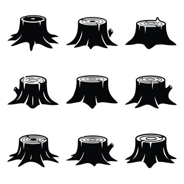 tree stump silhouette icon set
