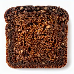 Intricate rye bread slice with visible seeds on a clean white background
