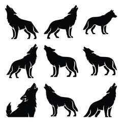 wolf silhouette simple icon set