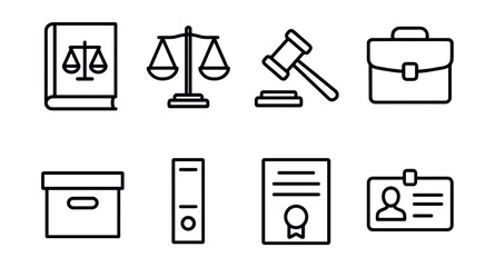 Legal and law line icons set