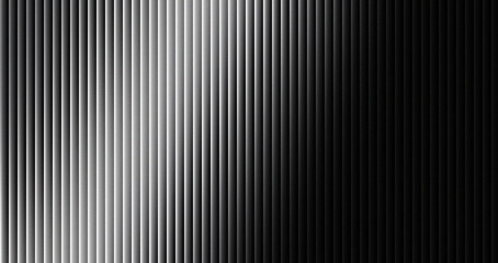 Obraz premium Abstract vertical blinds pattern displays a dramatic grayscale gradient transition from bright white light on the left to deep solid black darkness on the right side