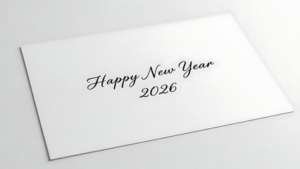 Happy new year 2026 text written on a white card with elegant font