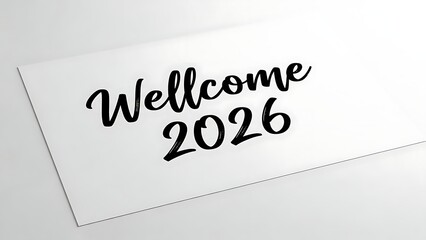 welcome 2026 handwritten text and number on white paper background