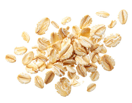 Fallende Haferflocken isoliert auf wei&szlig;em Hintergrund