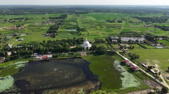 4K Drone Footage of Vishwa Shanti Stupa, Vaishali, Bihar | Aerial View of Peace Pagoda and Buddhist Heritage Monument in India
