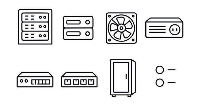 Computer Hardware and Networking Line Icons Set