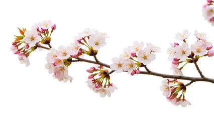 Cherry blossom branch in bloom isolated on white background