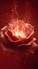 Fiery Red Rose with Sparkling Burst