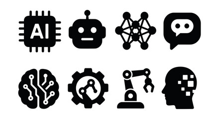 Technology and AI black icons set