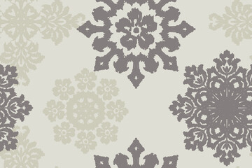 Elegant Neutral Ikat Medallion Seamless Pattern with Floral Geometry. Ikat ethnic flower oriental pattern traditional. Aztec ,style abstract vector illustration. design for ikat floral fashion © supachai