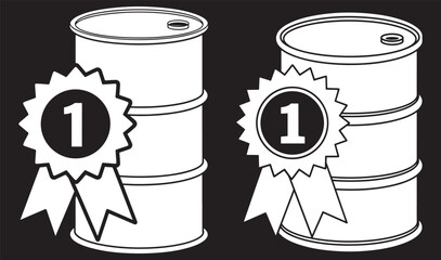 First place oil barrel with number one ribbon award icon illustration