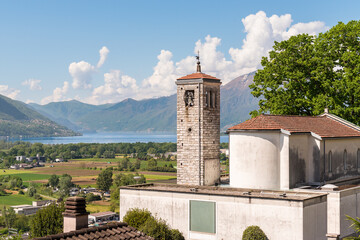 View of the Montedato Church situated in Lavertezzo Piano, near Riazzino, in the canton of Ticino, Switzerland.