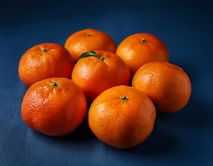 several vibrant tangerines clustered on a dark blue background photography props organic