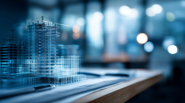 Engineering concept visualization heavily defocused technical background industrial design representation manufacturing innovation atmosphere construction planning environment