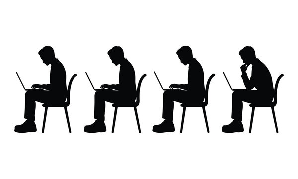 Silhouettes of People Working on Laptops in Seated Poses