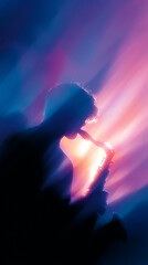 Silhouette of Saxophone Player in Vibrant Light Trails