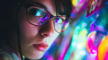 Close Up Portrait of Young Woman Wearing Glasses