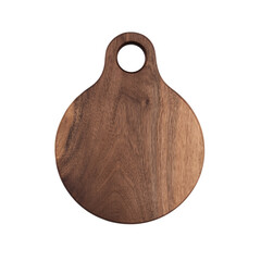 Round wooden cutting board for serving, isolated on a white or transparent background in PNG format