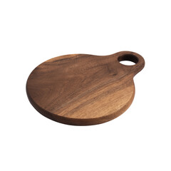 Round wooden cutting board for serving, isolated on a white or transparent background in PNG format