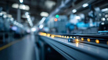 Installation in high tech factory environment heavily defocused industrial background modern manufacturing facility setup advanced technology integration automated production