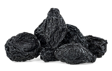 Fresh prunes isolated on a white background. Heap of tasty dried plums.