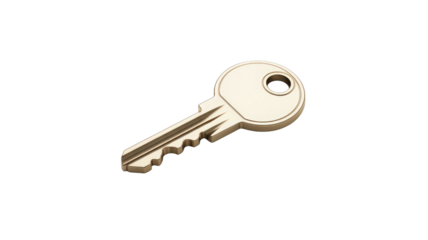 A single gold key isolated on transparent background