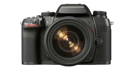 Black digital camera isolated on transparent background