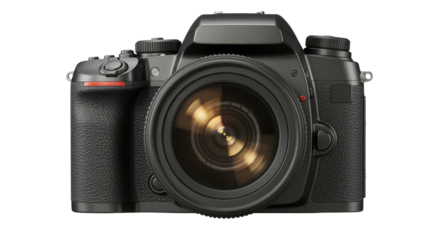 Black digital camera isolated on transparent background