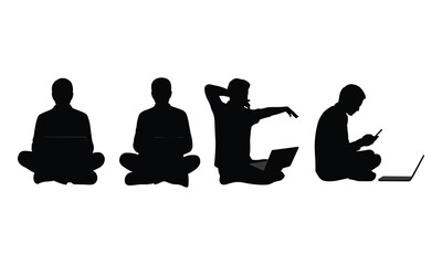 Silhouettes of People Using Laptops in Relaxed Sitting Poses