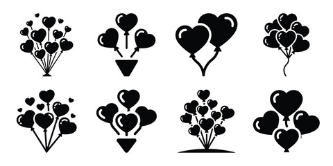 Fototapeta premium heart balloon release minimal flat vector icon set, black color and white background