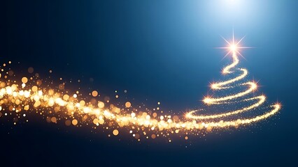 Abstract holiday vector illustration featuring a merry gold and red christmas tree with glowing stars and snowflakes for a winter celebration design card