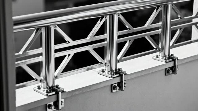 Closeup of installing robust decorative metal railing designed with geometric shapes to secure balcony edges while adding modern aesthetics.