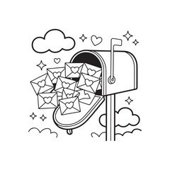 Obraz premium An overflowing mailbox filled with heart shaped letters and whimsical clouds a charming illustration of love and correspondence