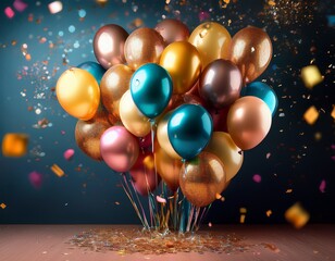 vibrant joyful celebration balloons and confetti art display