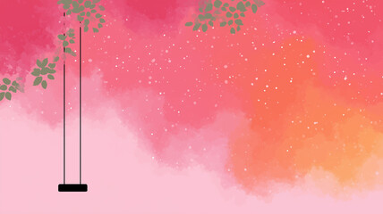 Minimalist Swing Silhouette on Pink Watercolor Background