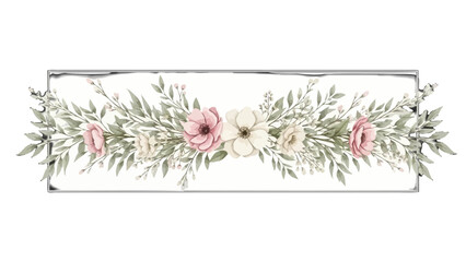 Floral Banner: A delicate floral arrangement, a symphony of blossoms and foliage, artfully arranged within an ornate frame.