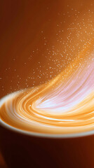 Abstract Coffee Latte Art with Glowing Liquid Swirls