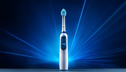 vibrant electric toothbrush with bright blue glowing bristles and handle
