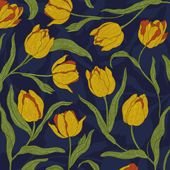 Tulip Pattern İllustration Scarf Design Prin