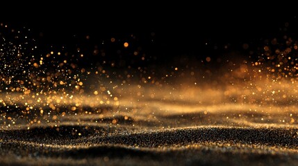 Golden light particles float over a dark field, creating an ethereal and abstract landscape of illuminated points