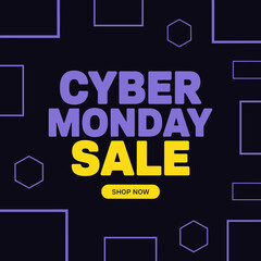 Obraz premium Cyber Monday Sale Banner with Modern Geometric Neon Style Design