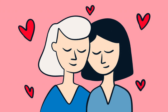 Minimalist love illustration of a couple with hearts