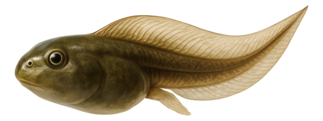 Tadpole featuring a dorsal fin running along its back and tail.