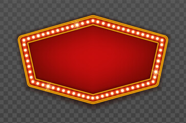 Vector illustration. Set of retro red circus sign or casino frame billboard with yellow light bulbs on red background.