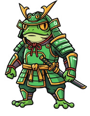 Cartoon samurai frog character design ready for action in detailed armor