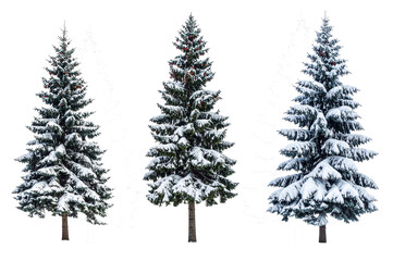 Snow cover fir trees  isolated on transparent background