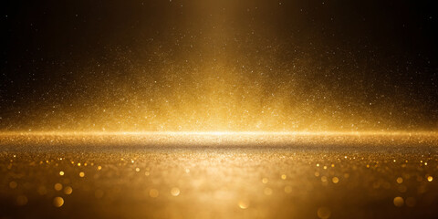 Golden gradient background luminous horizon sparkling dust abstract light glowing bokeh warm glow luxury shine radiant particles elegant shimmer rising energy. Ambient glow evokes wonder