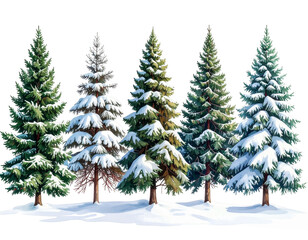 Snow cover fir trees  isolated on transparent background