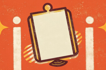 Retro frame blank board vintage sign orange background grunge texture bold graphic midcentury style poster design empty space creative layout with warm charm and playful vibe